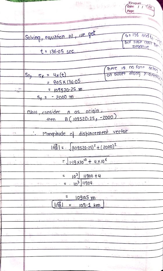 Tirupati but Time Out atong - director Date 11 Page: to = 136 and the DEO t: 136.05 SCC Solving, equation 00y we get no force