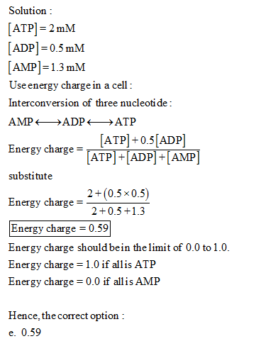 Solution [ATP 2mM ADP 0.5mM [AMP-1.3 mM Use energy charge in a cell Interconversion of three nucleoti de AMP<->ADP->ATP [ATP)