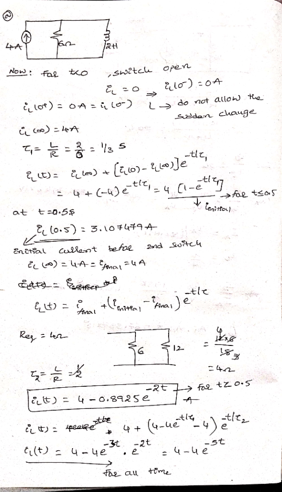 Now far to switch open &=0 &10-)-0A iclot) = OA = ECO-) to do not allow the sudden change ů (0)=40 9,- = = 13 S <)= loo) +