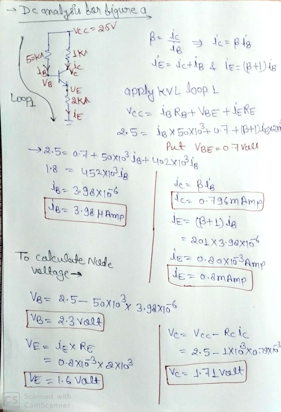 De analysis for bigure a TVC C=25v B = dc lc = Biz IB 5okus Sik kic Vc JE = vct ÅB & le(+D dig BY VB IVE Loops 32KA Yle appl