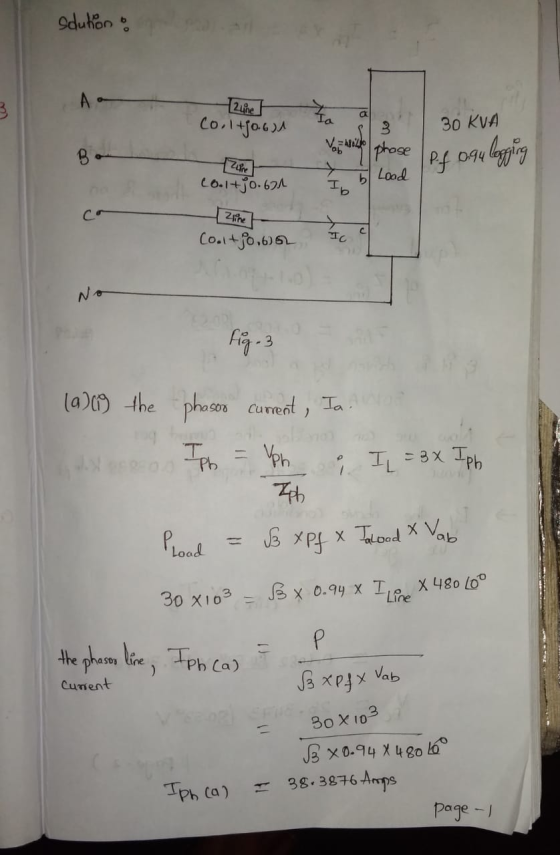 solution : 3 Tune to a 31 Cool+J0.61 | 30 KVA Voi hicho phose pe 0.94 logging 7 I b Load 5 Load Cooltjo.621 Cooltjo.662 IC (a