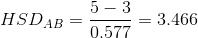 HSD_{AB} = \frac{5-3}{0.577} = 3.466