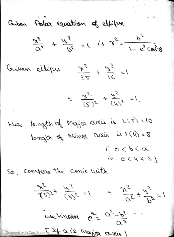 Guilien Polar equation of ellipse 62 x? al + ५१ be al is j le² colo Given ellipse १ । 25 E/6I ? -\. (G) Here length of maar