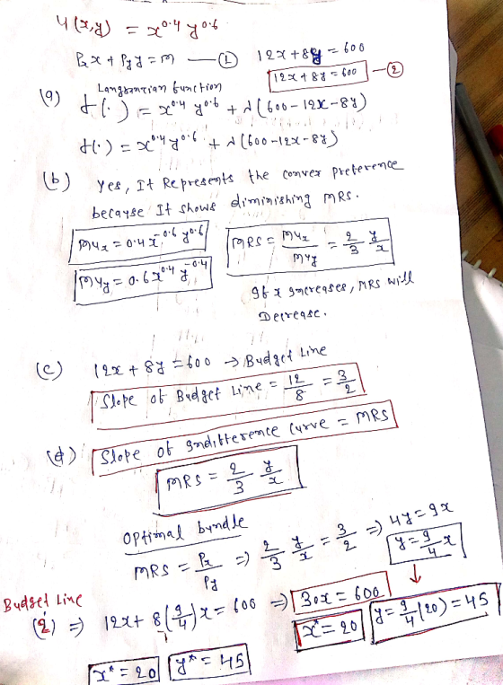 12+8 Langianction (600- 12x-8 00-12-8 yee, Tt Represeais the comver preterence becayse It shewe diminishimg MRS MRS - O4 -Pha
