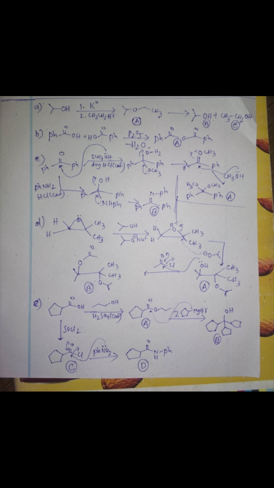 (a) YOH 1 K or you - J OH + CH3-CH, OH 6) ph hot Hot ph by pheoph -20. rto H2 e) ph 24/ 264 corH₂ a ph/ dry Hiccat) pha ph He