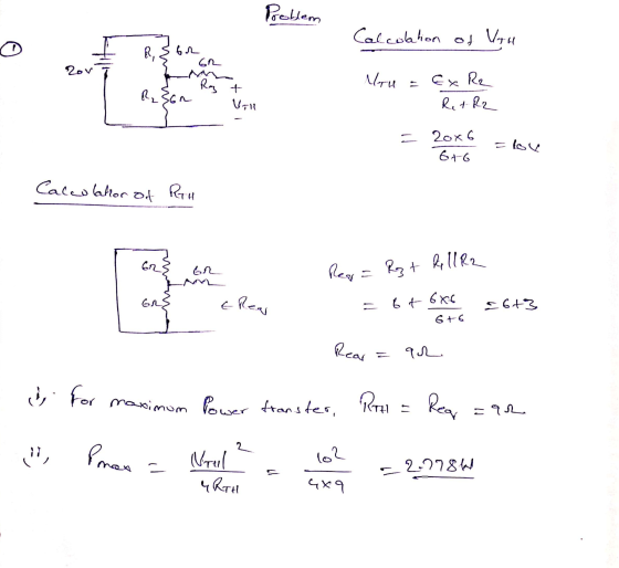 Problem Calcolation of VH R bor GR 20v Razt Mru R₂860 Ex R2 Ret R2 جا = 20x6 616 = lov Calculation ot RTH ER En Rear = Rzt ke