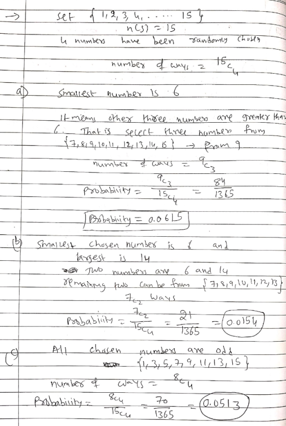 set of 1, 2, 3, 4, ..... 15 ncsl = 15 . u numbers have been randomly chosen number of ways .z greater than from Smallest numb