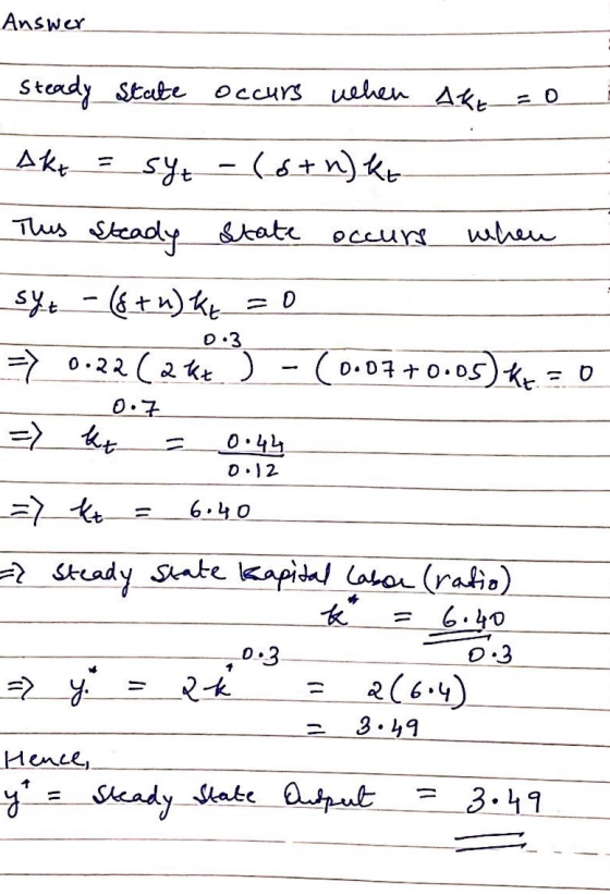 Answer 0.3 - 0.7 Steady state occurs when Akt = 0 Akt = syt (6+n) ke- This steady state occurs when syt - (8 + h) kx = 0 =0.2