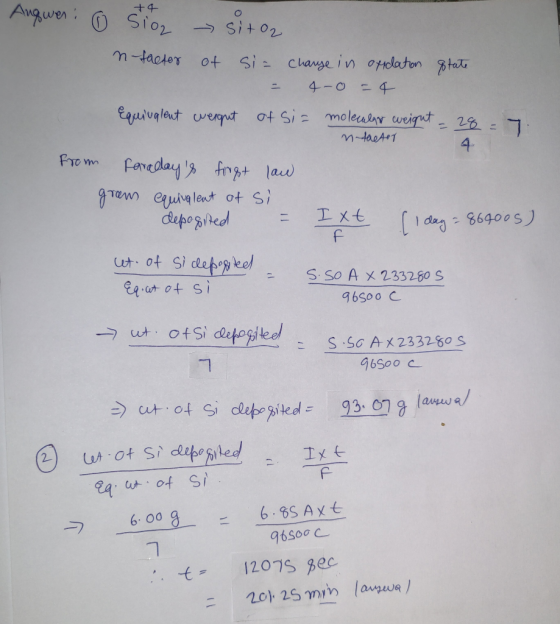 +4 Anquer: 0 Sion - Siton n-facter of si= change in oxidation state - 4-0 - 4 Equivalent weight of si= molecular weight = 28