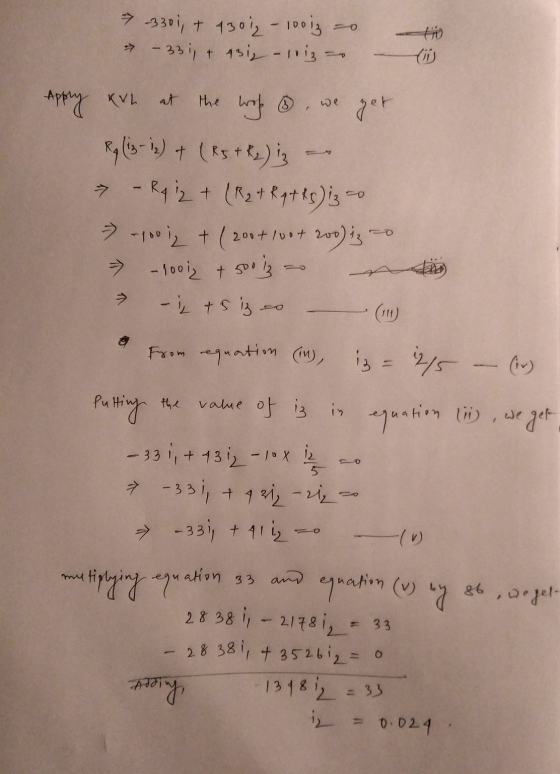 > -3301, + 430 12 - 1001z = > -334, + 1312 - 13 - - we Apply Kuh at the wrofe , we get Relis-in) + (R5 +R,)iz - - Rq 12 + (R2