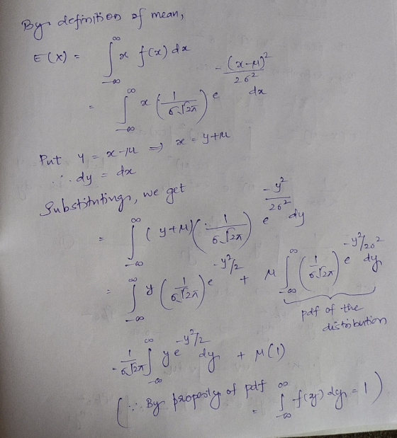 Byn definition of mean, E(X) - ja)de fcx) da (a-A 262 da Put y =ブu) dy = da Substitnting, we get 26 dy ( ytM/: M. paf of the