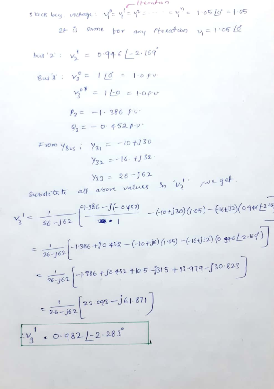 iteration s lack bus witogje voz y = y2 =....SVE 105/09 21:05 It is same for any otevation 4 = 1.05 L bus 2; v = 0.946 L-2