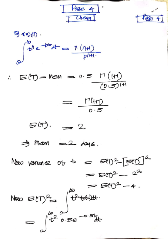 T Page 4 I chega I Page 4 Sraban · the boat a t (n) batt · Et Mean = 0.5 m (lt) 60.5H - MHD 0.5 Elt). mean = 2 =2 days. Now v