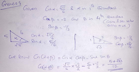 Grones Given Cus &- $ 8 & in ist Quadrant Corp = -2 and B is a to Quadrant Ccesine & see cakes only the to... Simp = -4/ 6 5