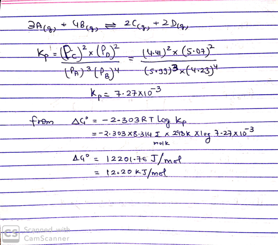 BA(g; * UB (g) = 2Ccg, + 2 Digg Kp - (c) ** (P) (4.92)*x (5-07) tar) 34874 (srgg93x(4-2374 Kp= 7:27X1013 from ag° = -2-303 RT