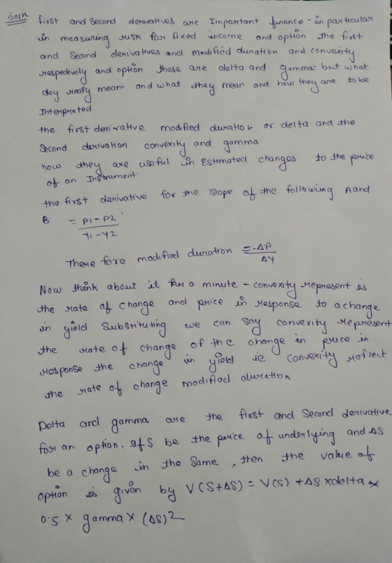 Soin particular and first and Second derivatives are important finance Len income cin measuring susk fase fixed and option th