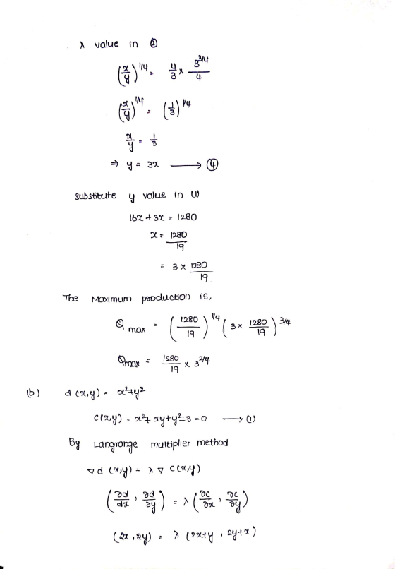 į value in 3314 114 (8) im 4 lly hi ( १ ) () ģ. $ → y = 3x 4 Substitute y value in L1) 16x + 3x = 1280 X: 1280 19 3 x 1280 1