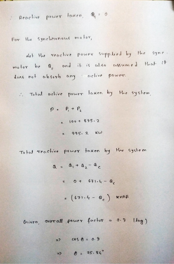 Reactive power taken, For the synchronous motor, sogno Let the reactive power supplied by the motor be Qc and it is calso ass