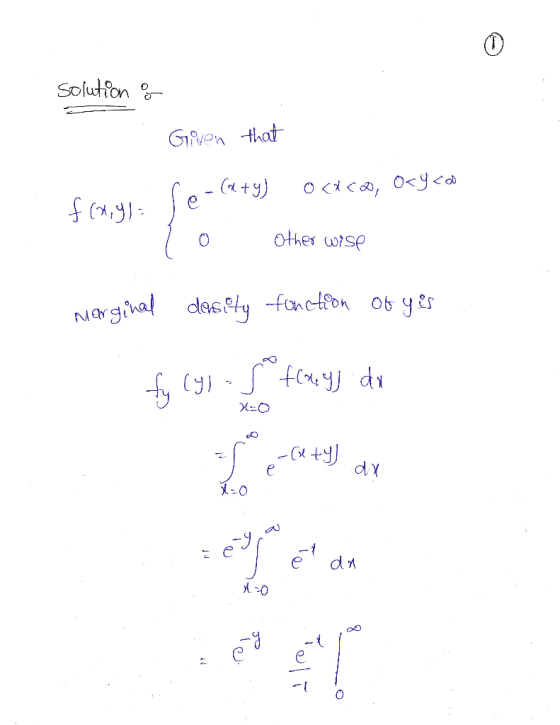 Solution o- Given that - (a +y) O <t cQ, O<9 <o f(x.9)= Other wise y -fonction ob yes desfty Narginal flxeyj dy