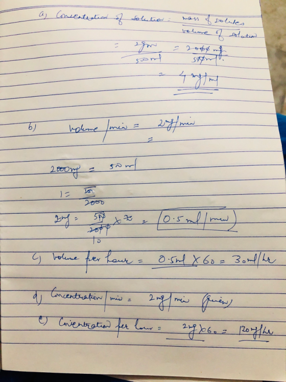 as Concentration of solution = mass of solutes volume of solation go = 20$$ mo syon = 6) noleme (mei = 24/ min 2000rp - sand