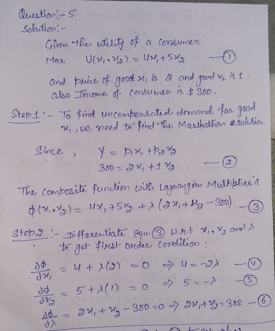 Question- S solution:- Givon the itili of a Consumer Ul12 Max is t and price of gooel , is a ond gored s also Jncome of Consu
