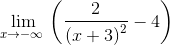 \lim _{x\to -\infty \:}\left(\frac{2}{\left(x+3\right)^2}-4\right)