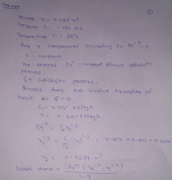 ns wer Volume v0 085 m 1. 3 ace ovdingkom, mas is corn messed Constant Gn adigbchc pocess rocess does not involve dsansfera 1.3 1.3 l-ブ