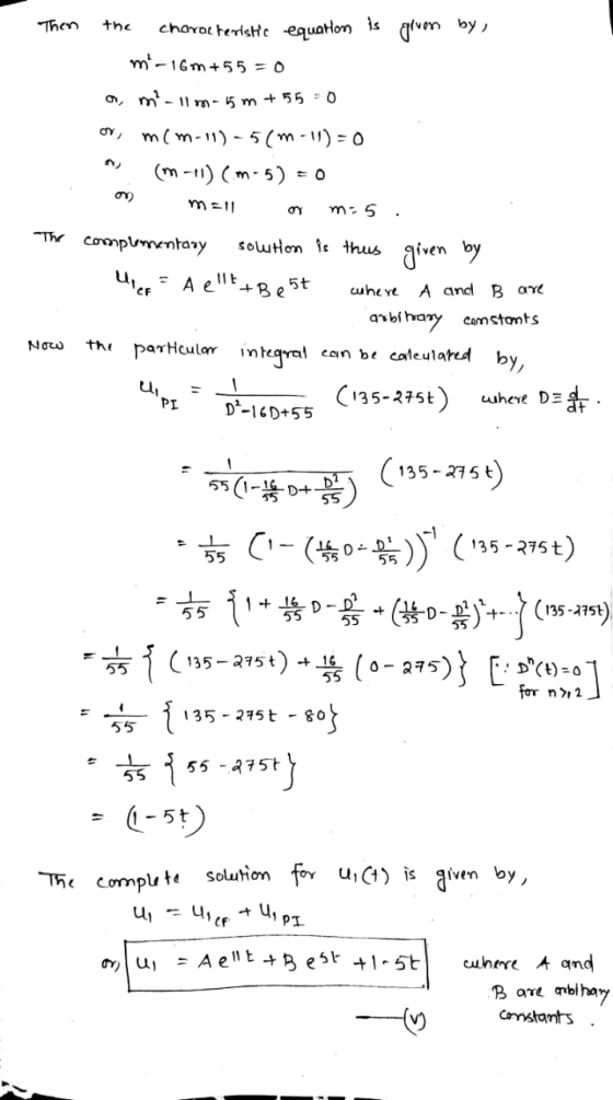 Cven by the charat teristte equatlon is m-16m+55 = 0 -0 m-1n- 5 m + 55 m(m-1) 5m -1) = O (m-1) m-5) m m-5 Thr compumentary so