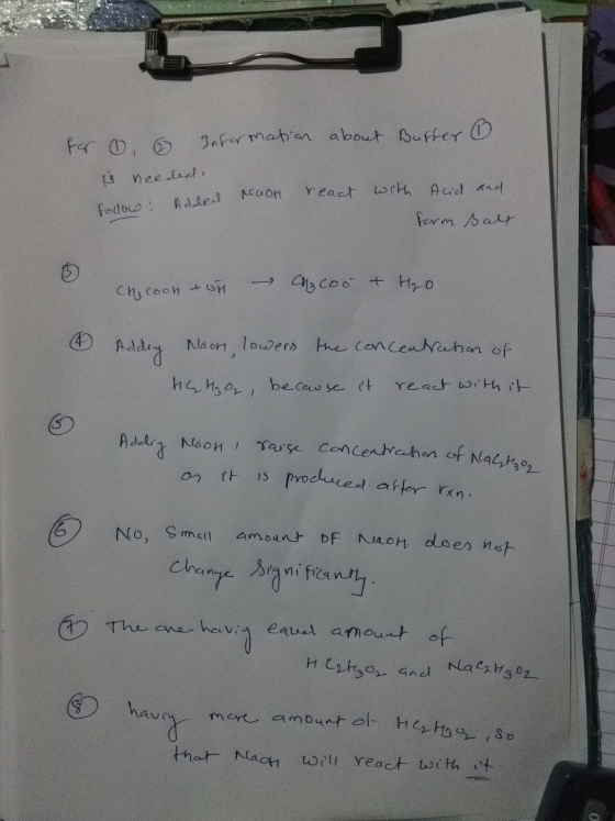 for Information about Buffer ① is needed. Adled reuon react with Alid and Follow form salt Chacool toh hycoo & Ho 4 Addey Nao