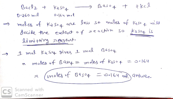 - A Bacla + Kasoo - Baso 4 t akce 0-260 mol 0.164 mol moles of Kaso a are less so moles of kaso a will decide the extent of r