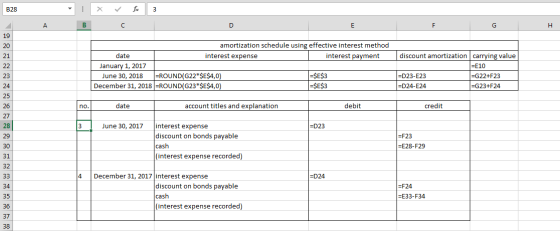 B28 - X fa 3 в с E amortization schedule using effective interest method date interest expense interest payment January 1, 20