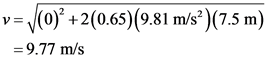 v=1()² +2(0.65)(9.81 m/s?) (7.5 m)
= 9.77 m/s