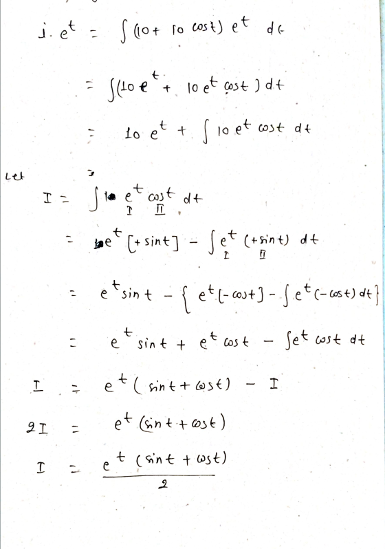 j.et. 3(10+ lo cost) et de t. Schoe t + + lo et cost ) dt lo et + sloet 10 et wst dt Let t I - Si la e cost dt I - t bole. [+