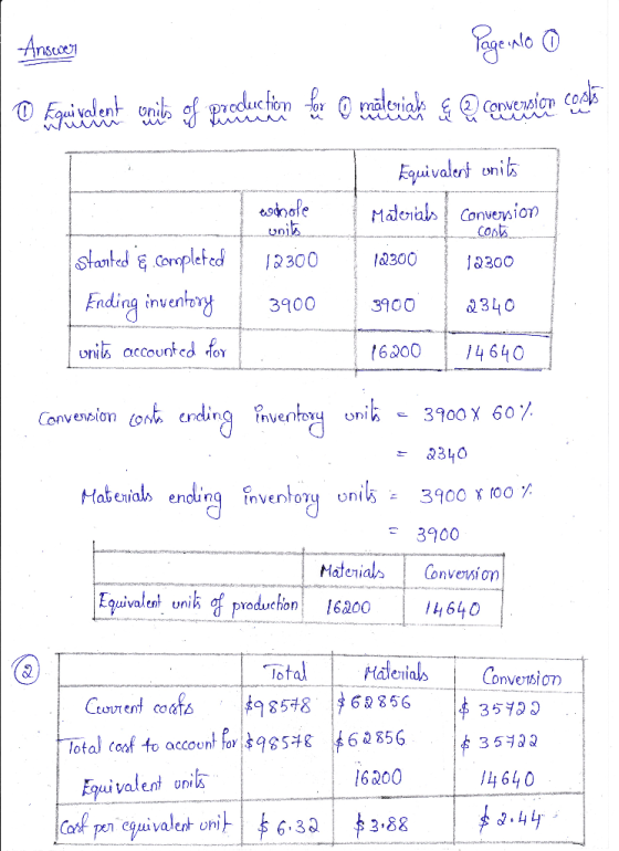 Answer Page nlo o materials & @ conversion cordo Kalna Equivalent wails of excelection that Kau vou ent production MA 71 on C