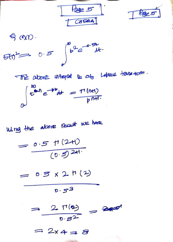 T Page 5 T T Page 5 T CHEARI § 69260. 20. 20. Sut - 0.5 . 54² 0.5 lbhé The above integral is of Laplace transform. using the