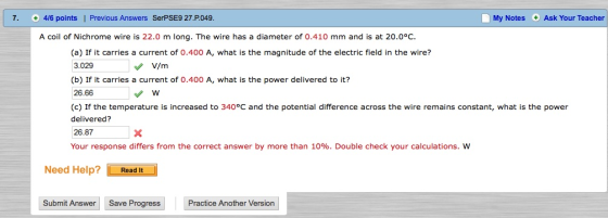 A coil of Nichrome wire is 22.0 m
