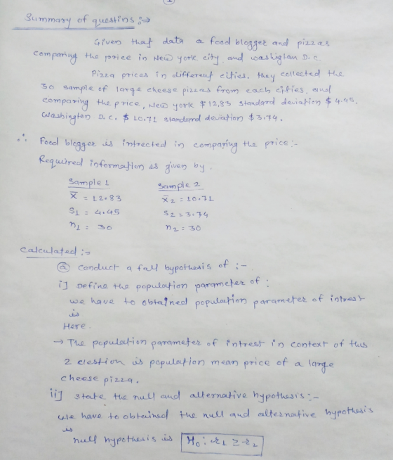 summary of questons c, iven thout data a. fead blogget and pizzas Campam lyt the ,??ce in トtewyorK ei勹.ama! uoas tugtan D.e