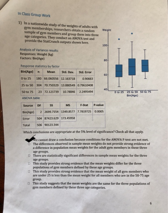 In Class Group Work 1) In a nationwide study of the weights of adults with gym memberships, researchers obtain a random sampl