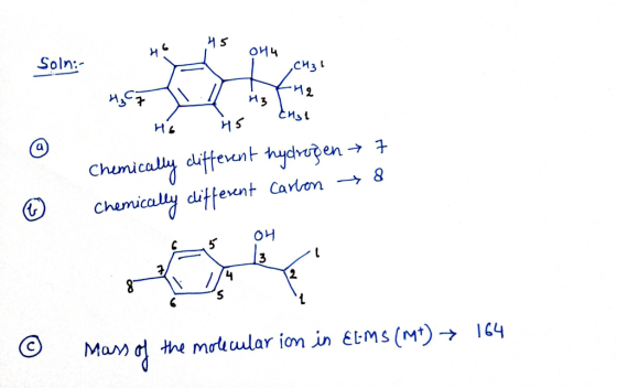 не о44 Soln: сиз! И2 Из Сиsl и5 HL Chemicaly duiffeent hycoen Chemicaly ditfevent Caron 8 OH 4 2 the mouular ion in EtMs (Mt)