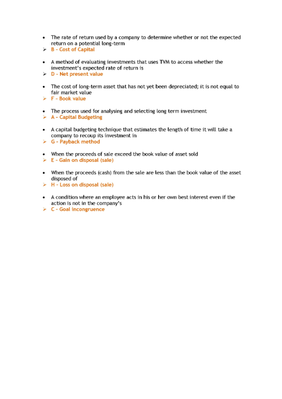 The rate of return used by a company to determine whether or not the expected return on a potential long-term B Cost of Capit