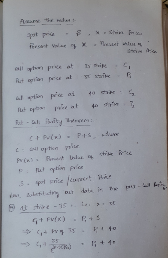 Assume the values : spot price. - $ Present value of x x = Strike Prices = Present Value of stoike Price call option price at