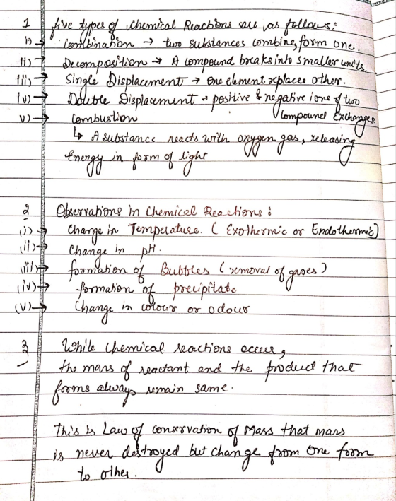 1- ive types of chemical reach ons vase jas follows combination → two substances combiñe form one. Decomposition np A compoun
