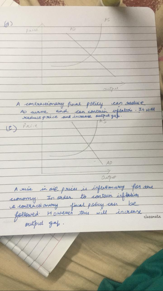 AS output A contractionary fiscal policy can reduce AD urve and can contain inflation. It will reduce price and increase outp