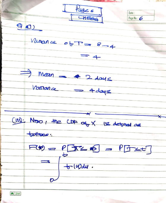 1 Page 6 CHEES - Date: Page No.: 6 Vanance of Ta 8-4 Se mean a 2 days 34 days Vanana (1). Noo, the CoF of X 12 detined as tal
