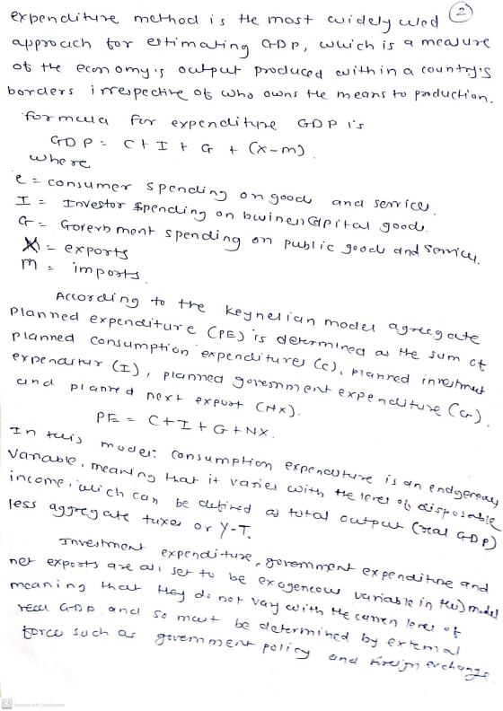 expenditure method is He most widely wed approach tor estimating tor estimating ap, which is a measure economys output produ