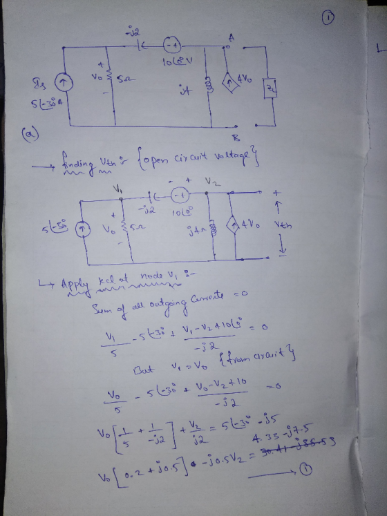 loloon Voz C2- Uthis lopen circuit voltage tinding + -2 To & It y Apple kel at node vo- Sum of all outgoing Cernsente ao _-56