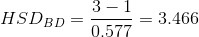 HSD_{BD} = \frac{3-1}{0.577} = 3.466