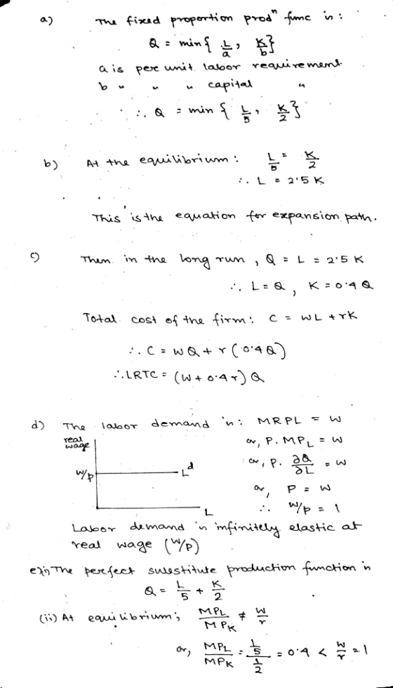 as - the fixed proportion prod func in: :.. Q = min{ 4, } ais per unit labor requirement bu u capital a .::.Q : min { } .
