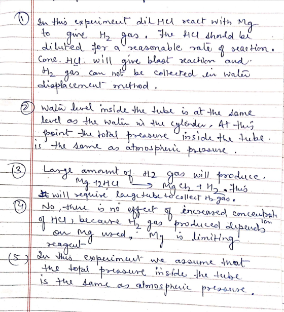 In this experiment dil Hu react with Mg to give H₂ The Hu should be gas. diluted for a reasmable rate reaction . Cone. Hy wil