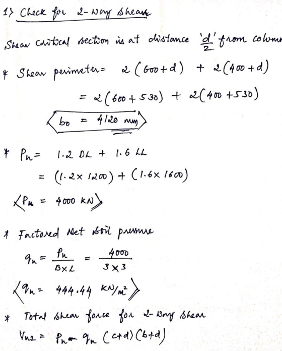 17 Check for S-way sheasa Shear colitical section is at distance of from colour y Shear perimeters a (Goo+d) + 2 (400+d) = 2(